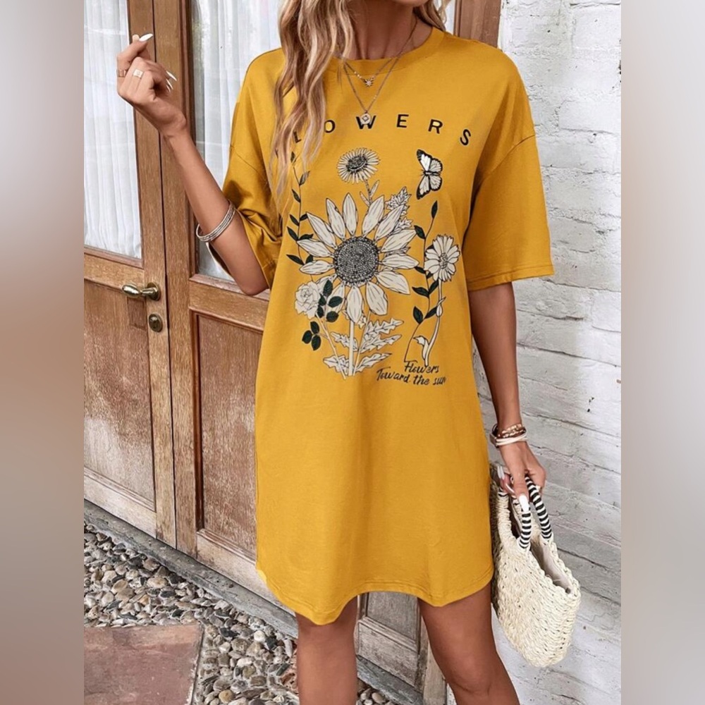 Yellow Flowers T-Shirt Dress